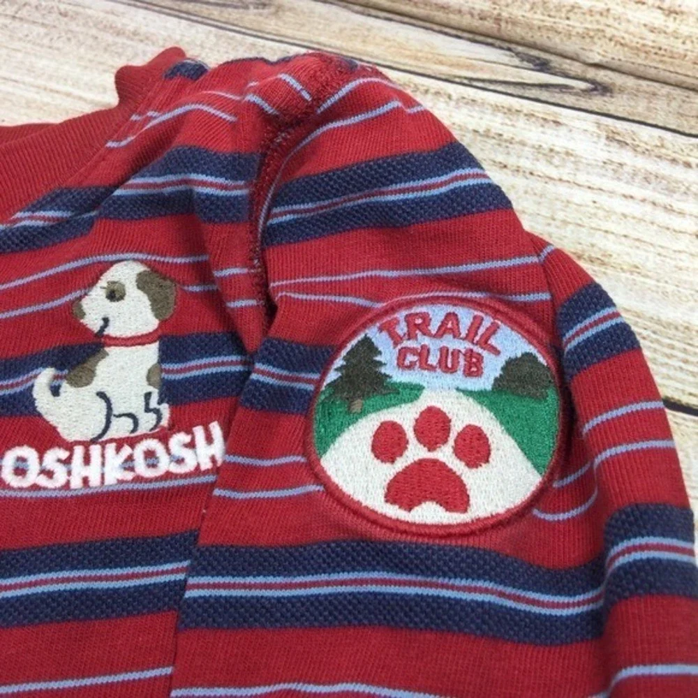 OshKosh B'gosh Henley Baby Boy Bodysuit 24M Red‎ Blue Striped Cotton Dog Patch